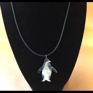 copper penguin pendant black & white w/clear frit